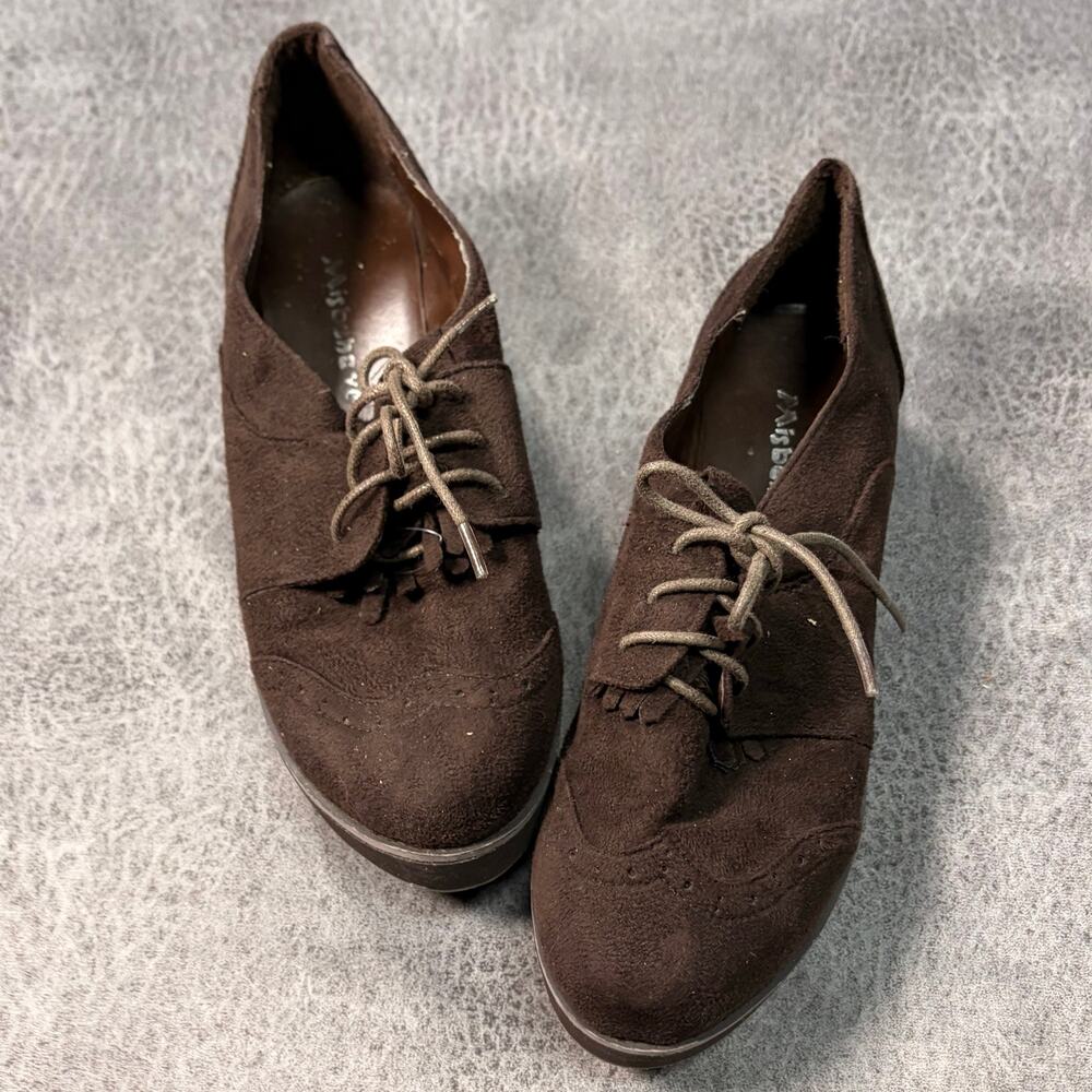 Brown Suede Oxford Platform Shoes